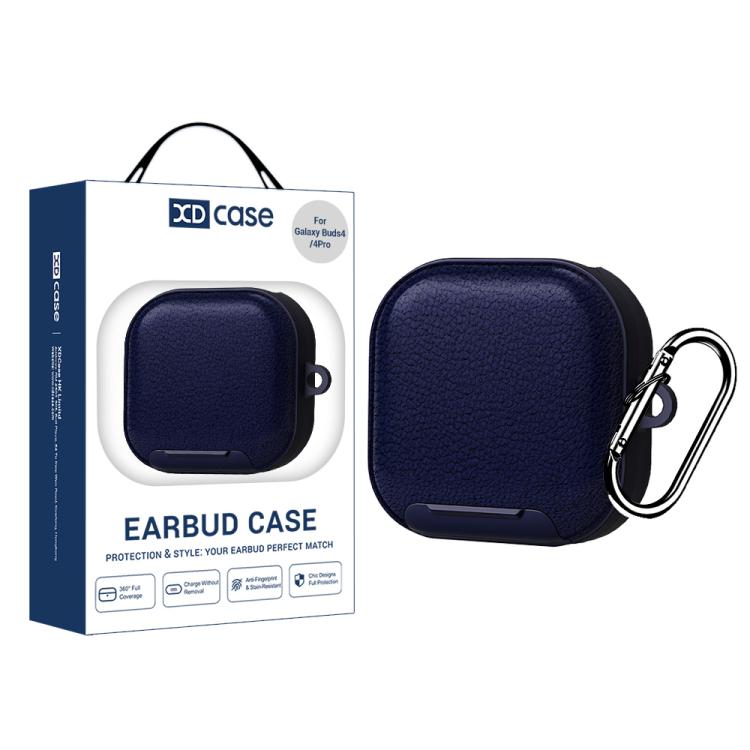 

For Samsung Galaxy Buds4 / 4 Pro XDcase Lychee Texture Earbuds Case with Holder(Dark Blue)