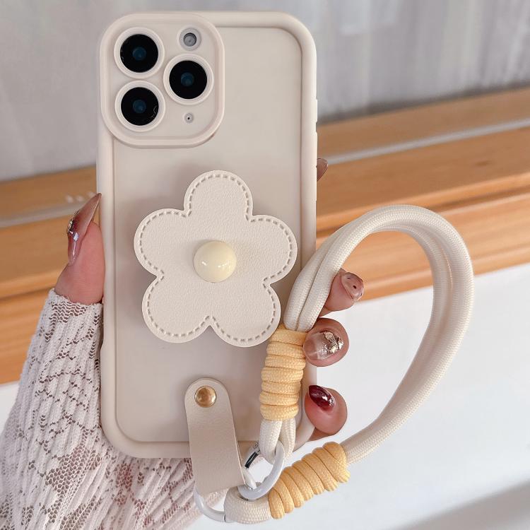

For iPhone 11 Pro Max Floral Holder TPU Phone Case with PU Buckle Lanyard(Beige)