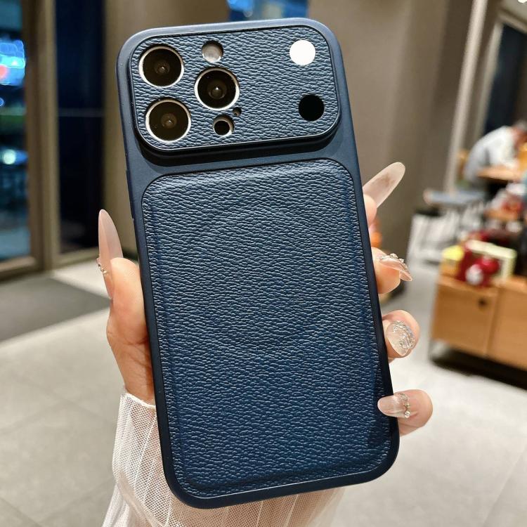 

For iPhone 16 Pro Max Transforms Into 17 Large Window Litchi Texture Magnetic Phone Case(Dark Blue)