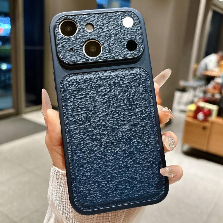 

For iPhone 15 Transforms Into 17 Large Window Litchi Texture Magnetic Phone Case(Dark Blue)