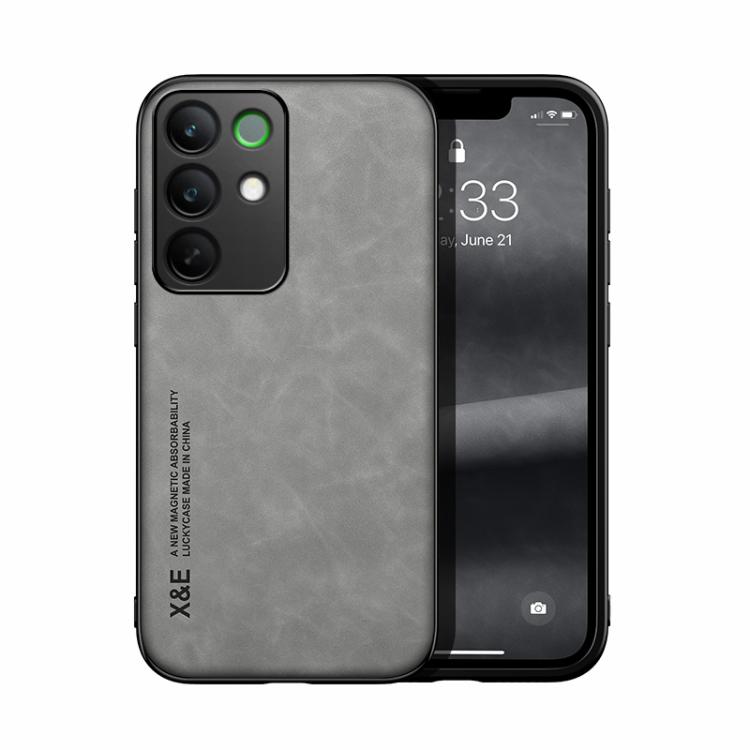 

For Realme C85 4G / 5G / 15x 5G India Skin Feel Magnetic Leather Back Phone Case(Light Grey)