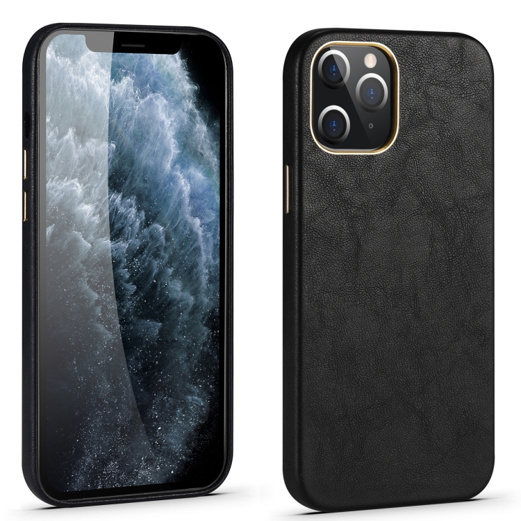 

Lambskin Texture Four-Corner Full Coverage Leather + Metal Protective Case For iPhone 12(Black)
