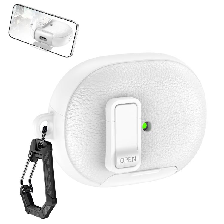 

For Huawei FreeBuds Pro 5 Leather Texture Wireless Earphones Case with Hook & Holder(White)