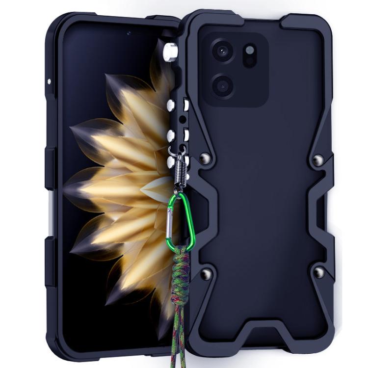 

For OnePlus Turbo 6V Trigger Design Hollow Metal Frame Phone Case with Lanyard(Black)