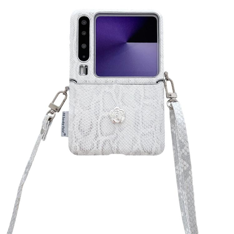 

For Huawei Pura X Scale Texture Camellia Phone Case with Crossbody Rope(Silver)