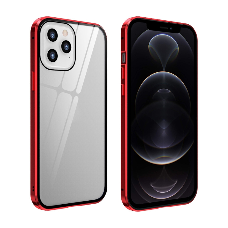 

Double Sides Tempered Glass Magnetic Adsorption Metal Frame Anti-peep Screen Case For iPhone 12 / 12 Pro(Red)