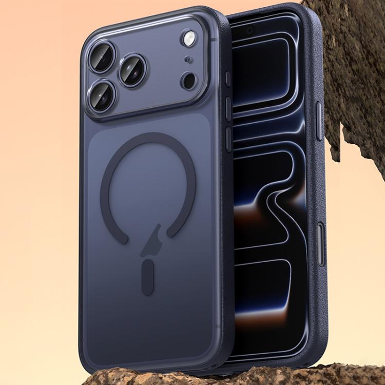 For iPhone 17 Pro Max Vegan Leather Magnetic Phone Case(Deep Sea Blue)