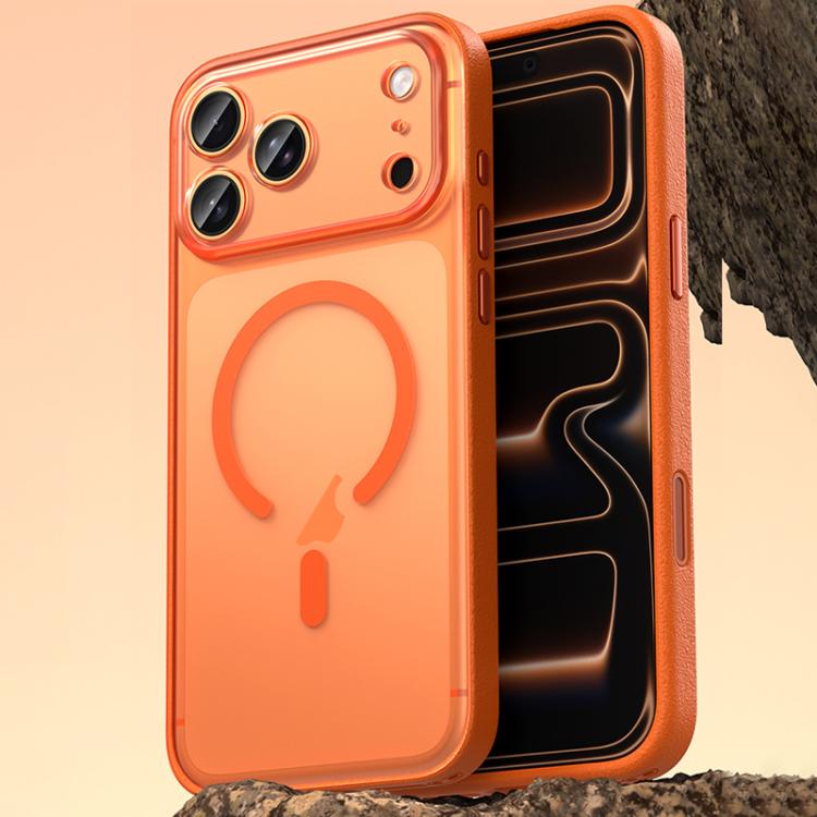 For iPhone 17 Pro Vegan Leather Magnetic Phone Case(Orange)