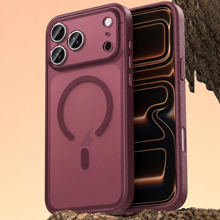For iPhone 17 Pro Vegan Leather Magnetic Phone Case(Wine Red)