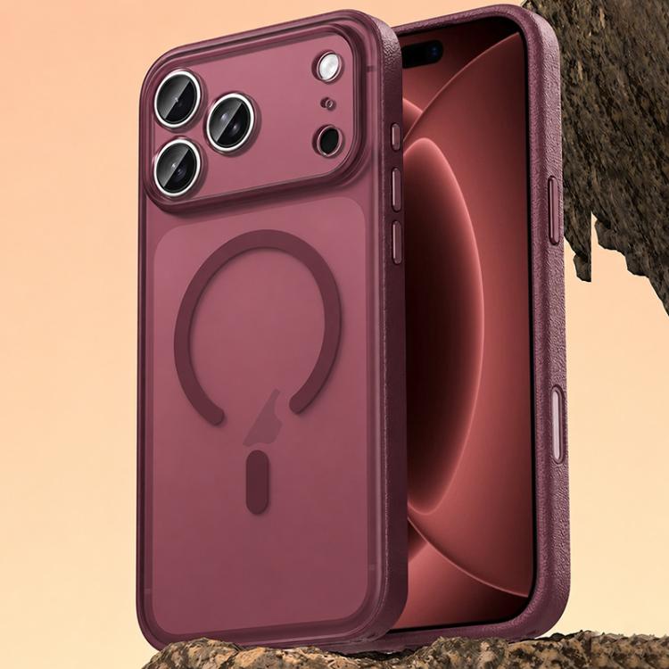 For iPhone 18 Pro Max Vegan Leather Magnetic Phone Case(Wine Red)