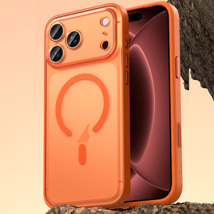 For iPhone 18 Pro Vegan Leather Magnetic Phone Case(Orange)
