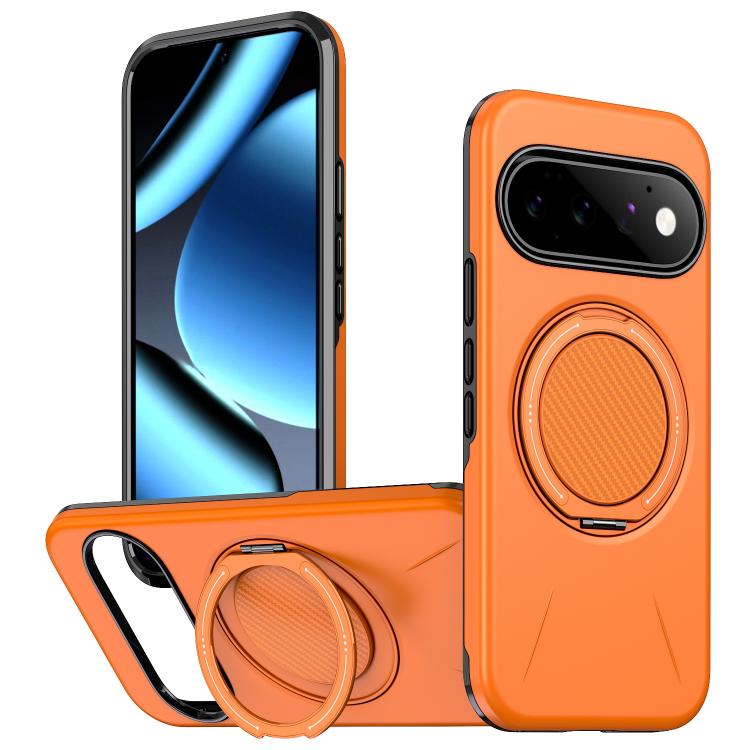 For Google Pixel 11 Pro XL Metal Rotation Holder MagSafe TPU Hybrid PC Phone Case(Orange)
