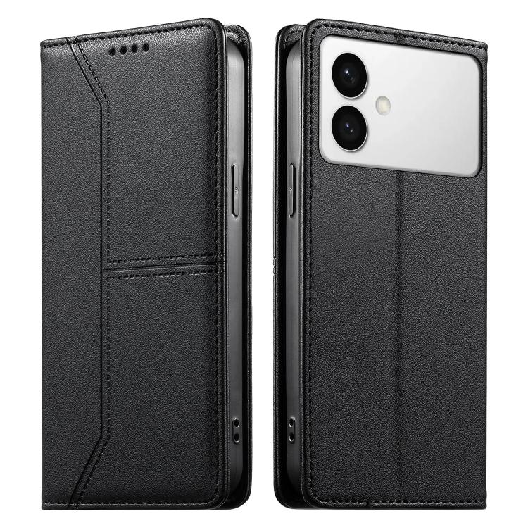 

For Samsung Galaxy S26 Edge 5G Stitched Line Magnetic RFID Vegan Leather Phone Case(Black)