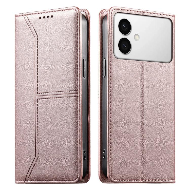 

For Samsung Galaxy S26 Edge 5G Stitched Line Magnetic RFID Vegan Leather Phone Case(Pink)