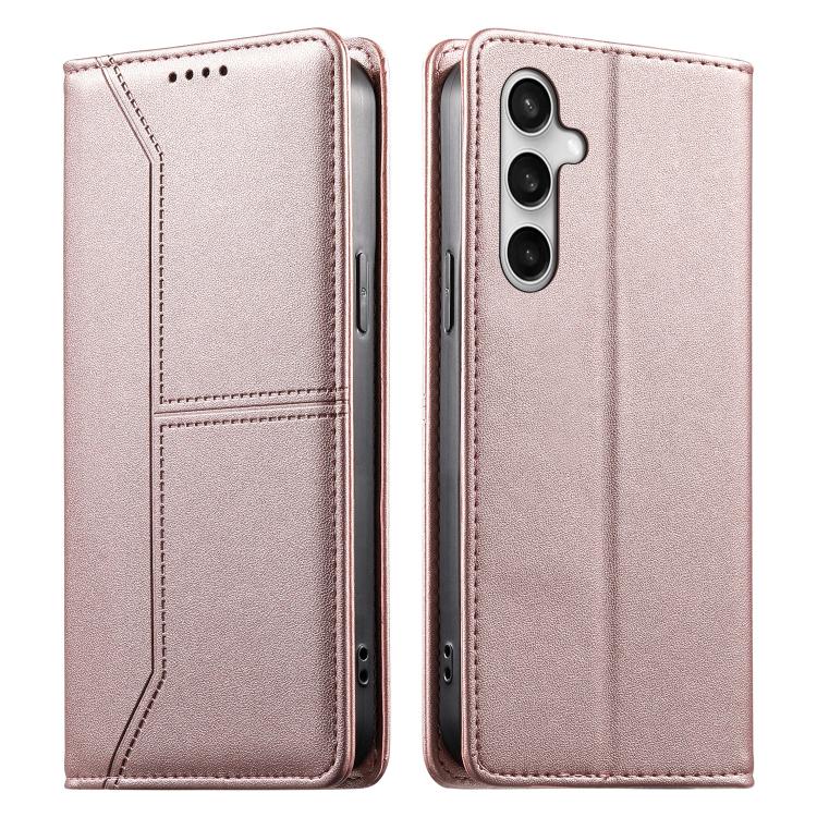 

For Samsung Galaxy S25 FE 5G Stitched Line Magnetic RFID Vegan Leather Phone Case(Pink)