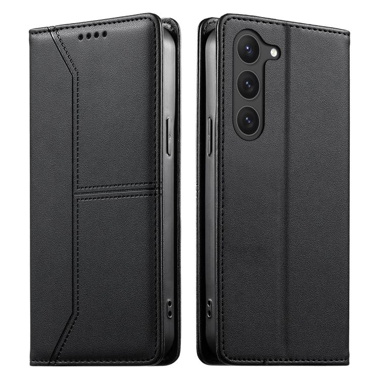 

For Samsung Galaxy S23 5G Stitched Line Magnetic RFID Vegan Leather Phone Case(Black)