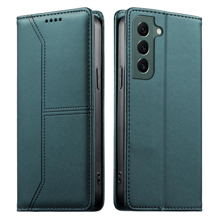 

For Samsung Galaxy S22 5G Stitched Line Magnetic RFID Vegan Leather Phone Case(Green)