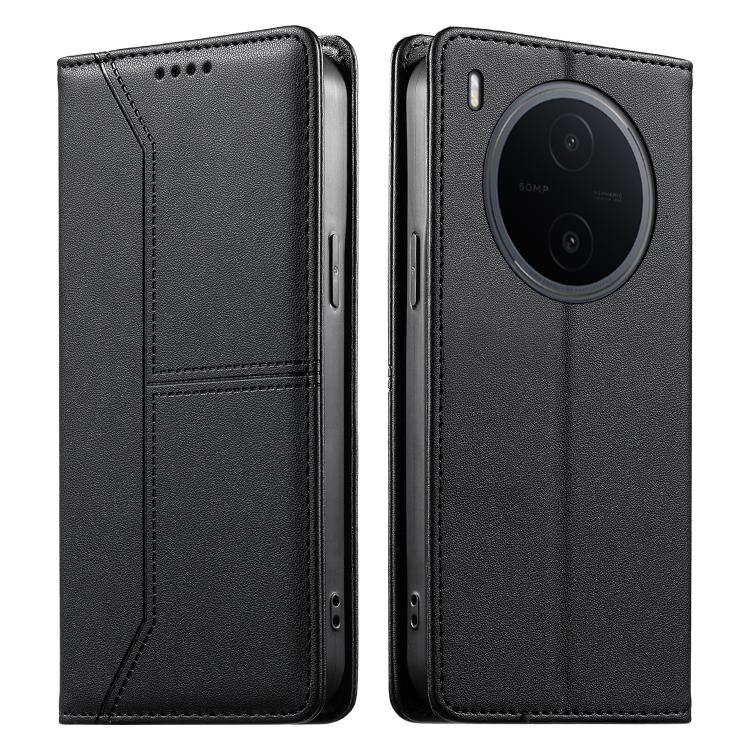 

For vivo Y600 Pro 5G Stitched Line Magnetic RFID Vegan Leather Phone Case(Black)