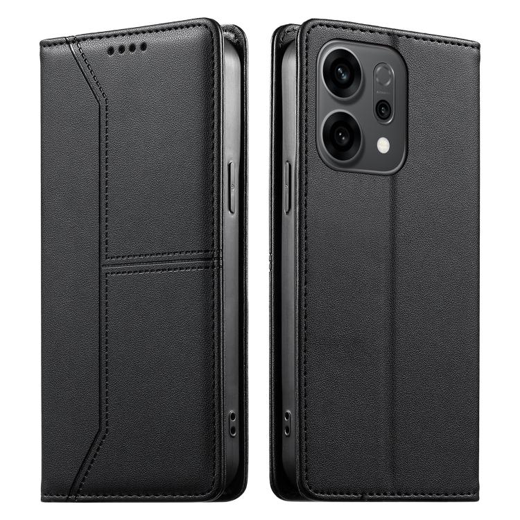 

For OPPO Reno14 Global / Reno14 F 5G Stitched Line Magnetic RFID Vegan Leather Phone Case(Black)