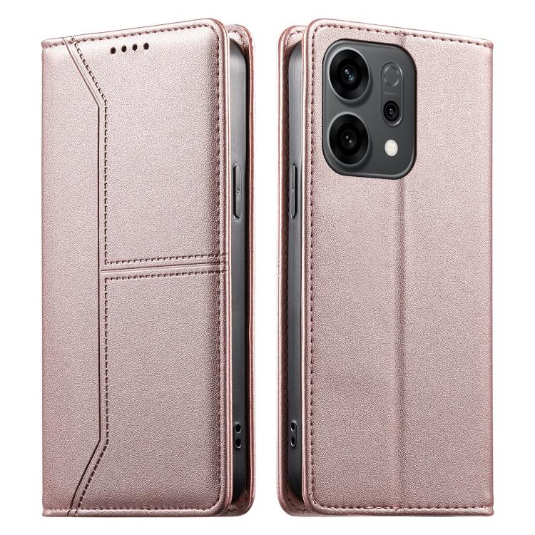 

For OPPO Reno14 Global / Reno14 F 5G Stitched Line Magnetic RFID Vegan Leather Phone Case(Pink)