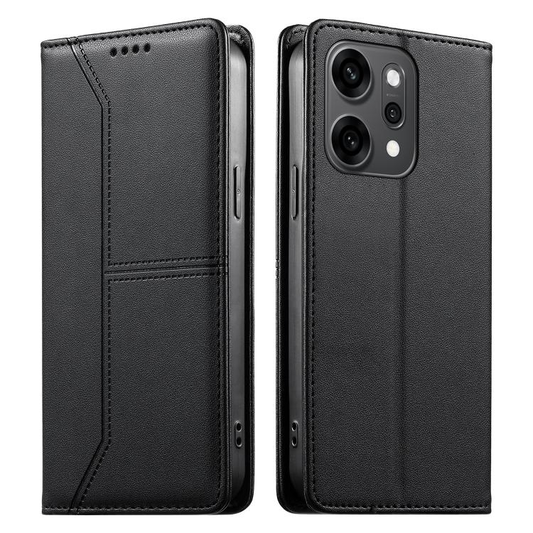 

For OPPO Reno14 Pro Global Stitched Line Magnetic RFID Vegan Leather Phone Case(Black)