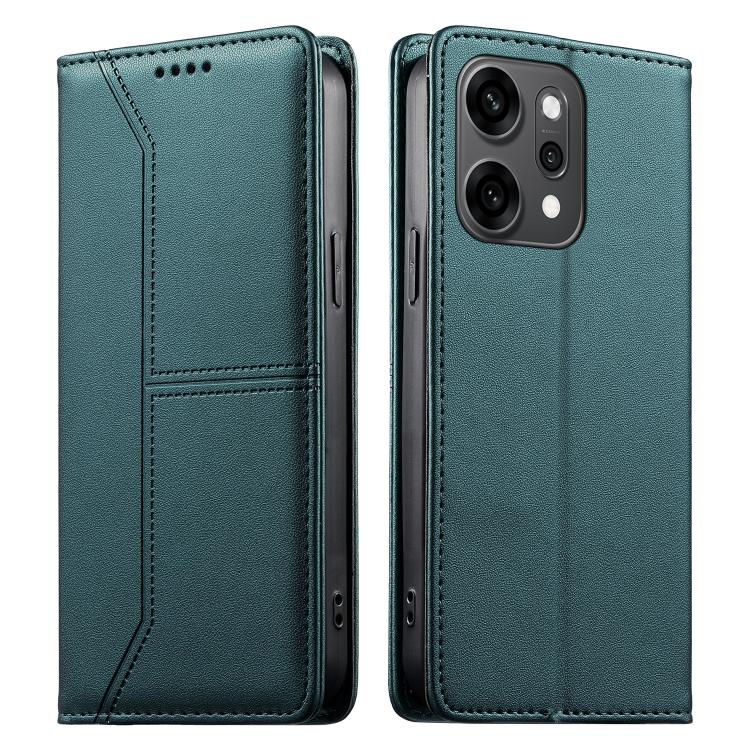 

For OPPO Reno14 Pro Global Stitched Line Magnetic RFID Vegan Leather Phone Case(Green)