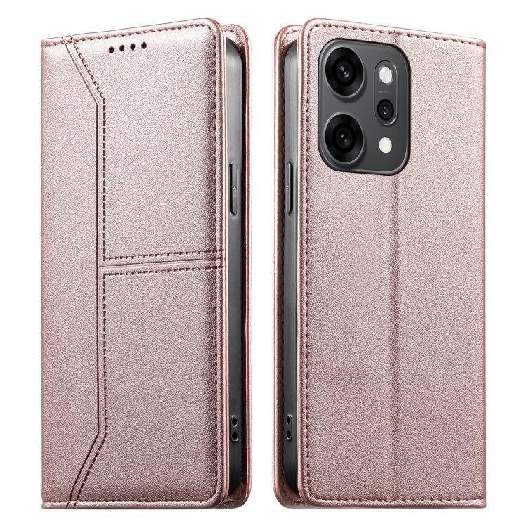 

For OPPO Reno14 Pro Global Stitched Line Magnetic RFID Vegan Leather Phone Case(Pink)