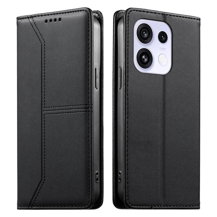 For OPPO Reno16 F 5G / Reno16 FS 5G Stitched Line Magnetic RFID Vegan Leather Phone Case(Black)