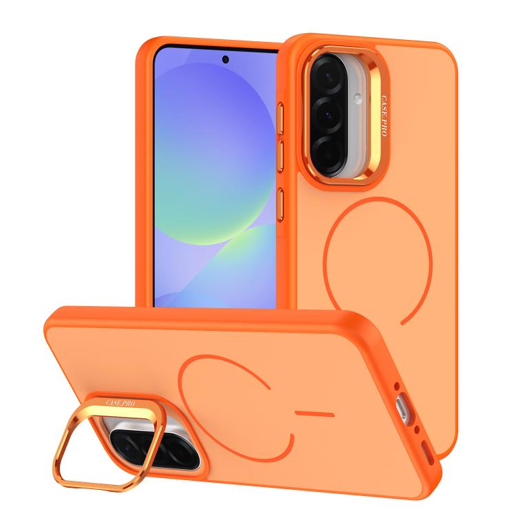

For Samsung Galaxy A17 5G Bright Color Contrast Skin-feel Camera Bracket Magsafe Phone Case(Orange)