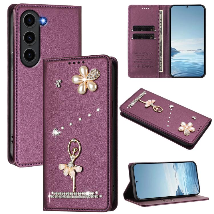 

For Samsung Galaxy S23 FE 5G Ballet Girl Diamond Studded RFID Vegan Leather Phone Case(Violet)