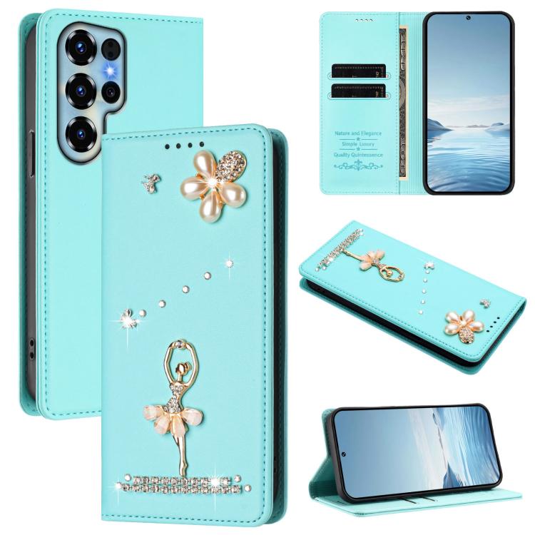 

For Doogee Note 56X / 56X Pro Ballet Girl Diamond Studded RFID Vegan Leather Phone Case(Mint Green)