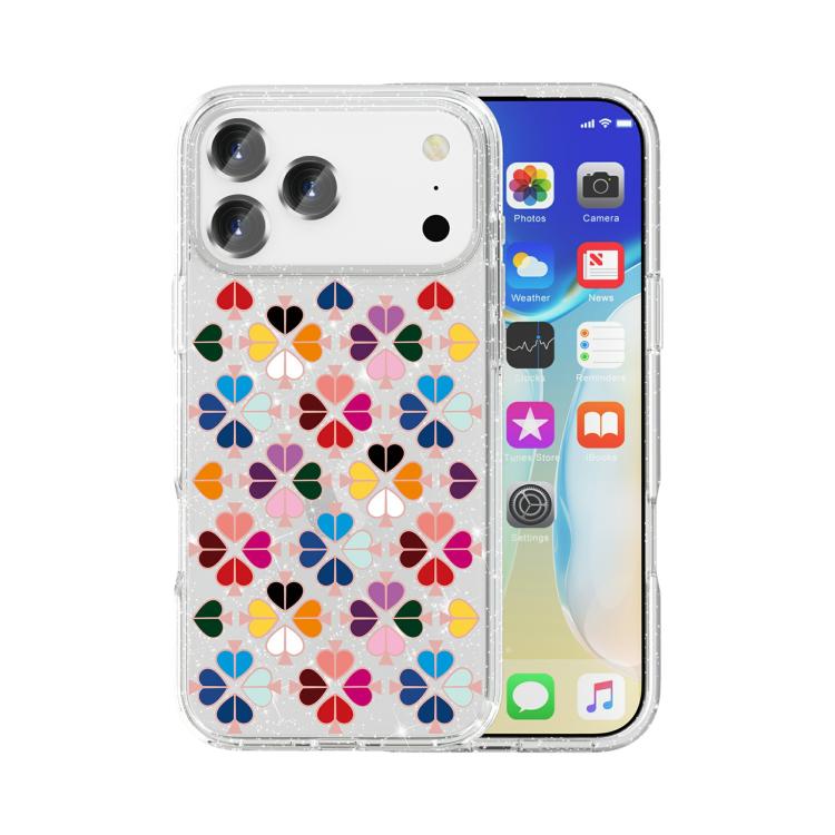 For iPhone 17 Pro Max Glittering Crystal Red Heart Pattern Phone Case(Transparent)