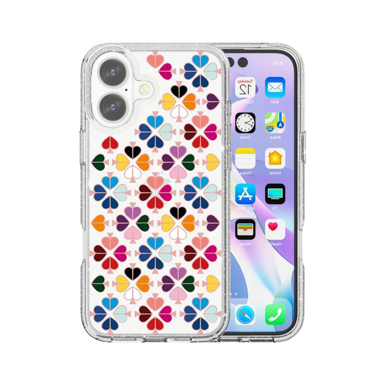 For iPhone 17 Glittering Crystal Red Heart Pattern Phone Case(Transparent)