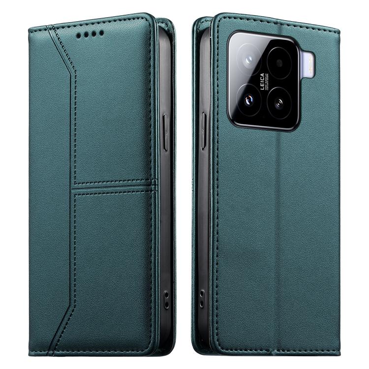 

For Xiaomi 15 Stitched Line Magnetic RFID Vegan Leather Phone Case(Green)