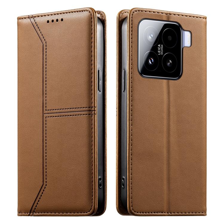 

For Xiaomi 15 Stitched Line Magnetic RFID Vegan Leather Phone Case(Brown)