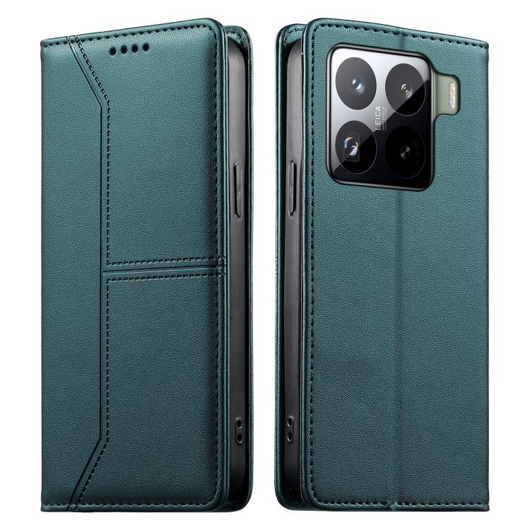 

For Xiaomi 15 Pro Stitched Line Magnetic RFID Vegan Leather Phone Case(Green)