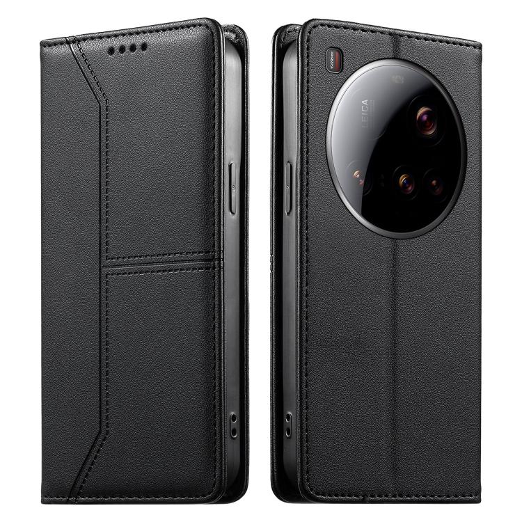 

For Xiaomi 15 Ultra Stitched Line Magnetic RFID Vegan Leather Phone Case(Black)