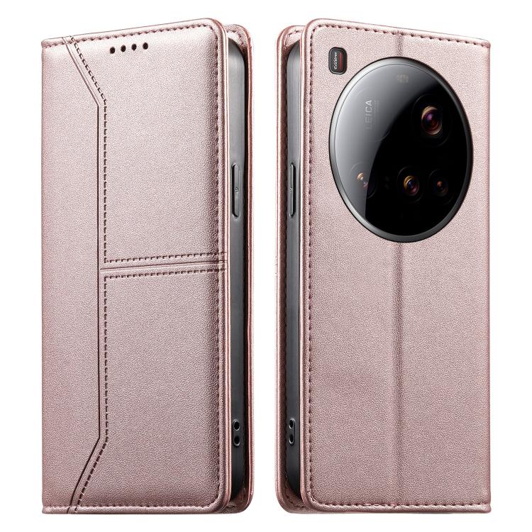 

For Xiaomi 15 Ultra Stitched Line Magnetic RFID Vegan Leather Phone Case(Pink)
