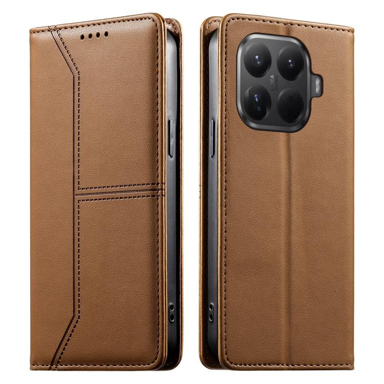 

For Xiaomi 15T Pro 5G Stitched Line Magnetic RFID Vegan Leather Phone Case(Brown)