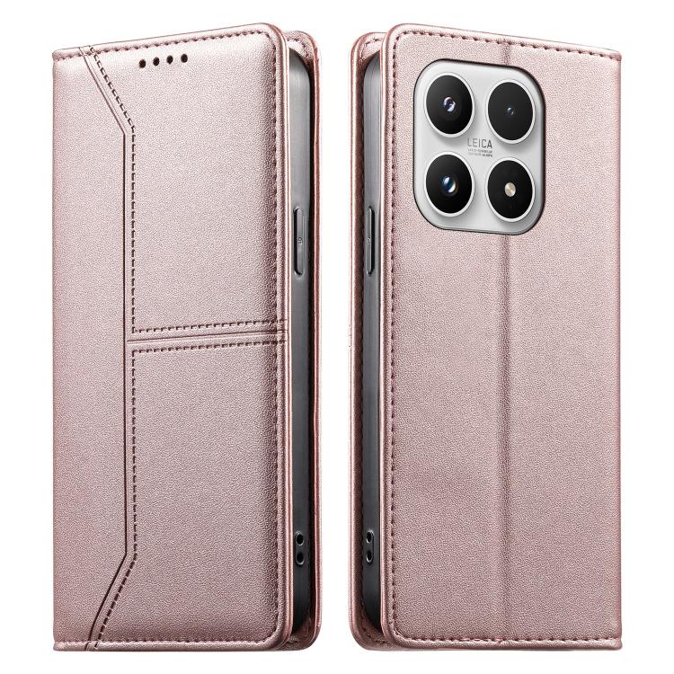 

For Xiaomi 17 Stitched Line Magnetic RFID Vegan Leather Phone Case(Pink)