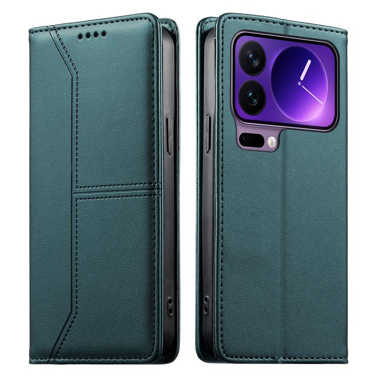 

For Xiaomi 17 Pro Stitched Line Magnetic RFID Vegan Leather Phone Case(Green)