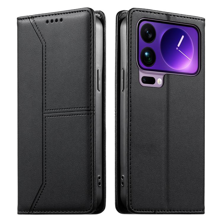For Xiaomi 17 Pro Max Stitched Line Magnetic RFID Vegan Leather Phone Case(Black)