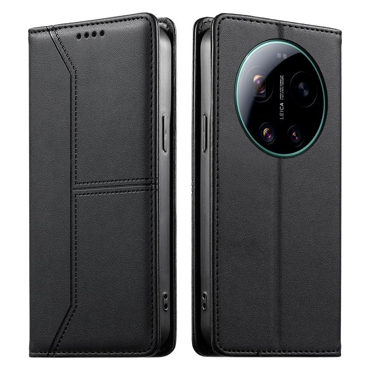 

For Xiaomi 17 Ultra Stitched Line Magnetic RFID Vegan Leather Phone Case(Black)