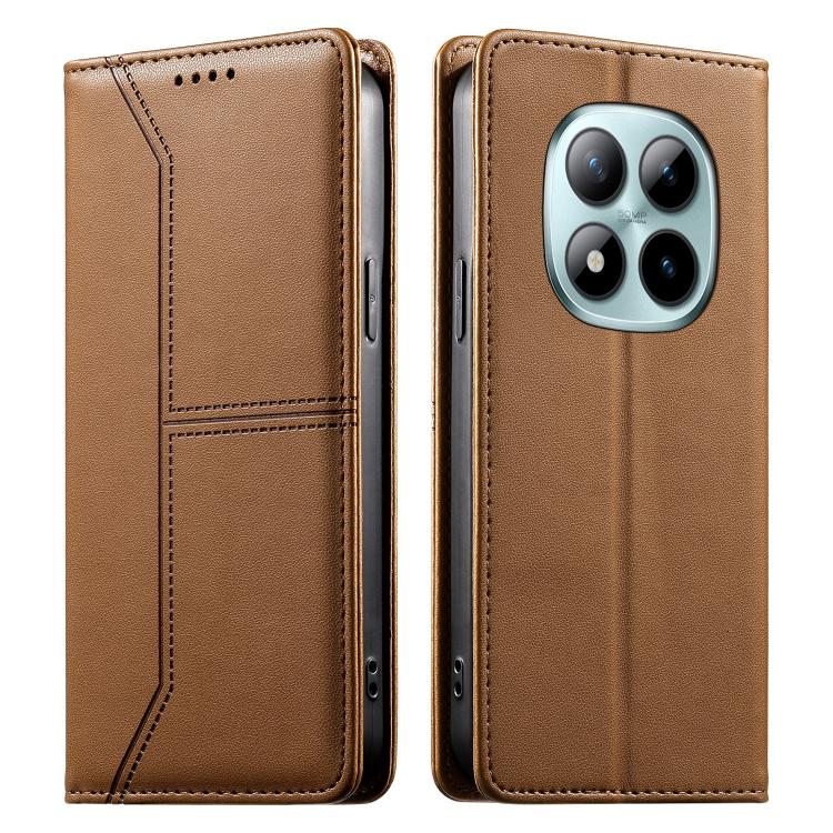 

For Redmi Note 15 Pro+ 5G Global 163.3mm Stitched Line Magnetic RFID Vegan Leather Phone Case(Brown)