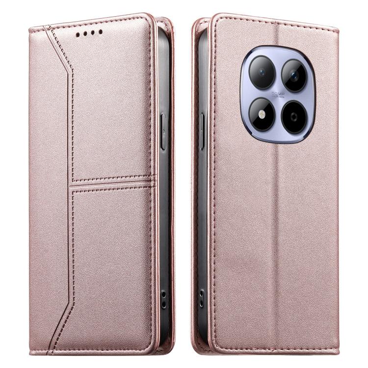 

For Redmi Note 15 Pro 5G Global 163.6mm Stitched Line Magnetic RFID Vegan Leather Phone Case(Pink)
