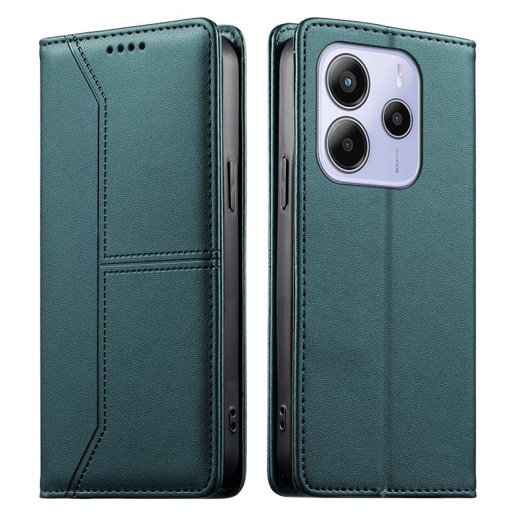 

For Redmi Note 14 4G 163.25mm Stitched Line Magnetic RFID Vegan Leather Phone Case(Green)