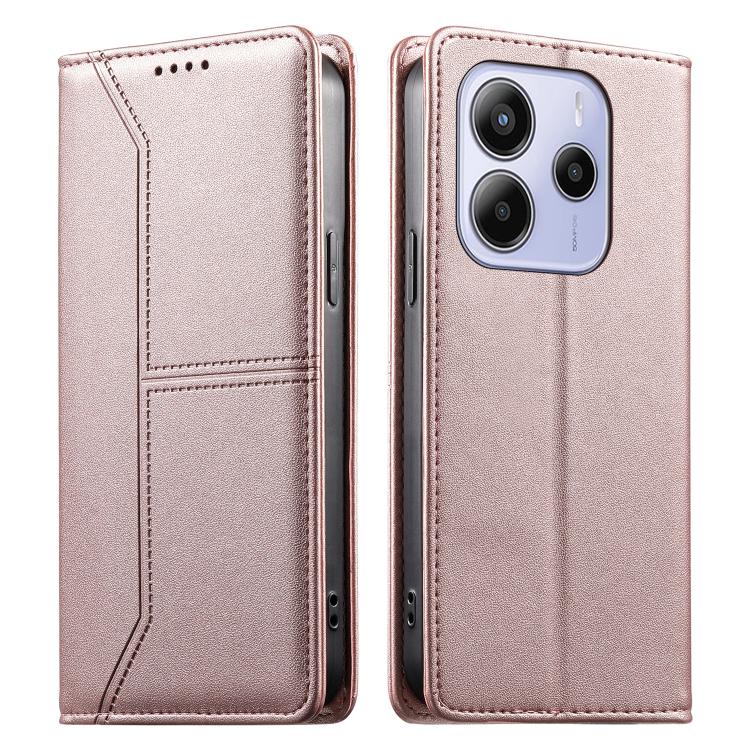 

For Redmi Note 14 4G 163.25mm Stitched Line Magnetic RFID Vegan Leather Phone Case(Pink)
