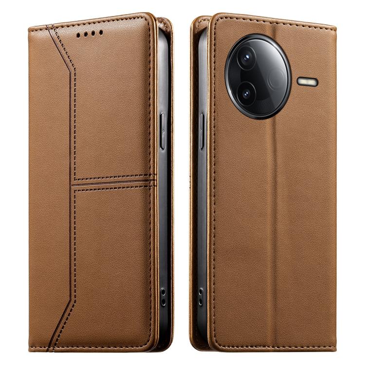 

For Redmi K80 / K80 Pro / Poco F7 Pro Stitched Line Magnetic RFID Vegan Leather Phone Case(Brown)