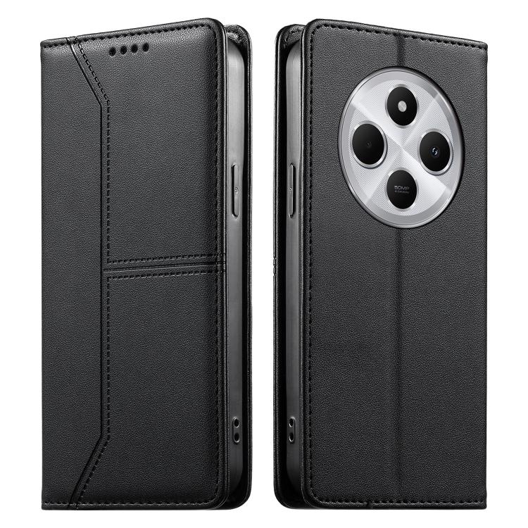 

For Redmi 14C 4G / 14R / A4 5G / A3 Pro Stitched Line Magnetic RFID Vegan Leather Phone Case(Black)