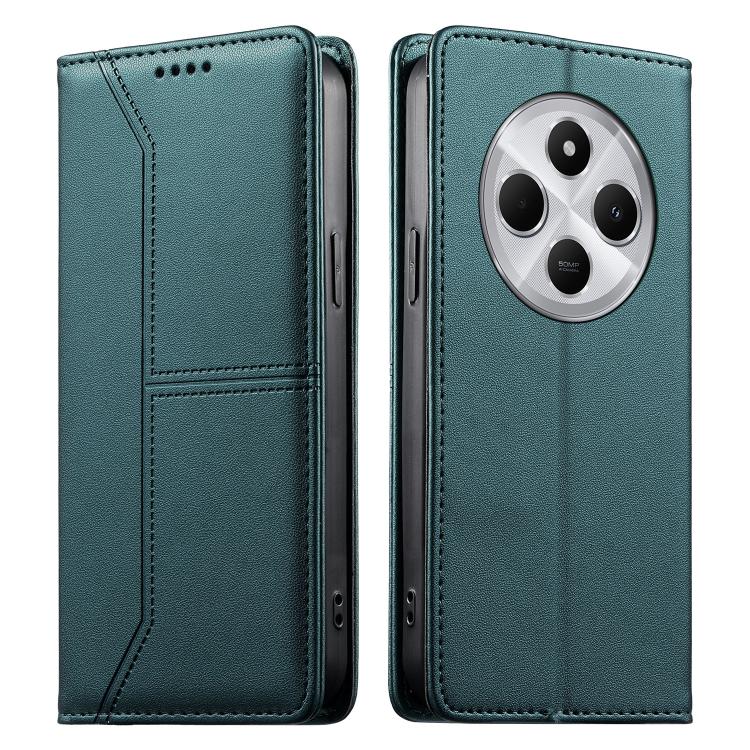 

For Redmi 14C 4G / 14R / A4 5G / A3 Pro Stitched Line Magnetic RFID Vegan Leather Phone Case(Green)